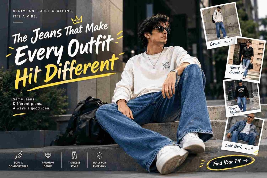 boot cut jeans for men in a modern streetwear outfit
